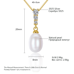 Wholesale Women Fashion Korean S925 Sterling Silver 18K Gold Plated Zircon Long Chain Natural Pearl Pendant Jewellery Necklace