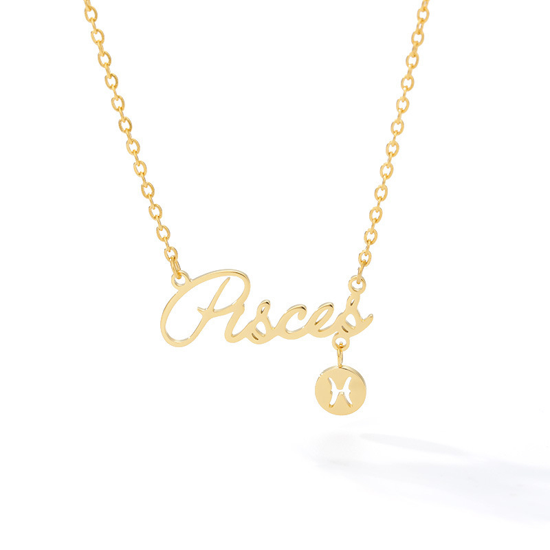 Hot Selling Simple Jewelry Zodiac English Letters Necklace Stainless Steel Gold Plating For Girls 12 Zodiac Pendant Necklace