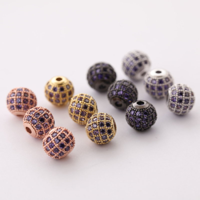 New Design 8MM Zircon Micro Inset Jewelry Beads with Hole