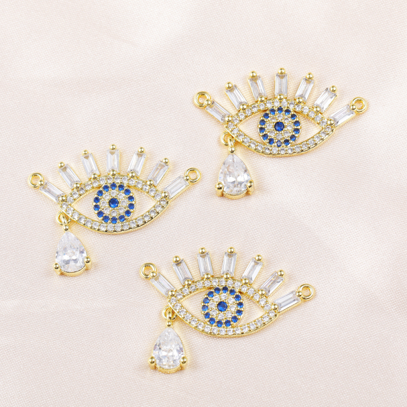 Micro Insert Zirconia Jewelry Gold Plated Pendants Devil's Eye Charms for Jewelry Making