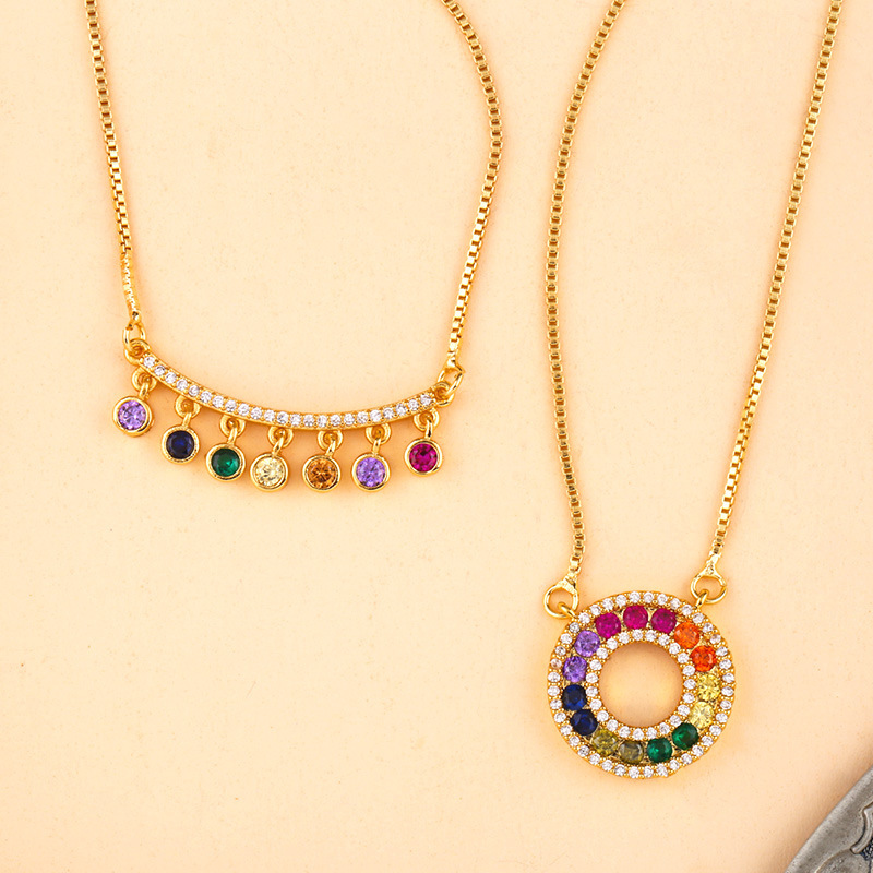 2021 Wholesale Women Fashion Accessories 18K Gold Plated Copper Color Zircon Stainless Steel Geometric Jewelry Pendant Necklace