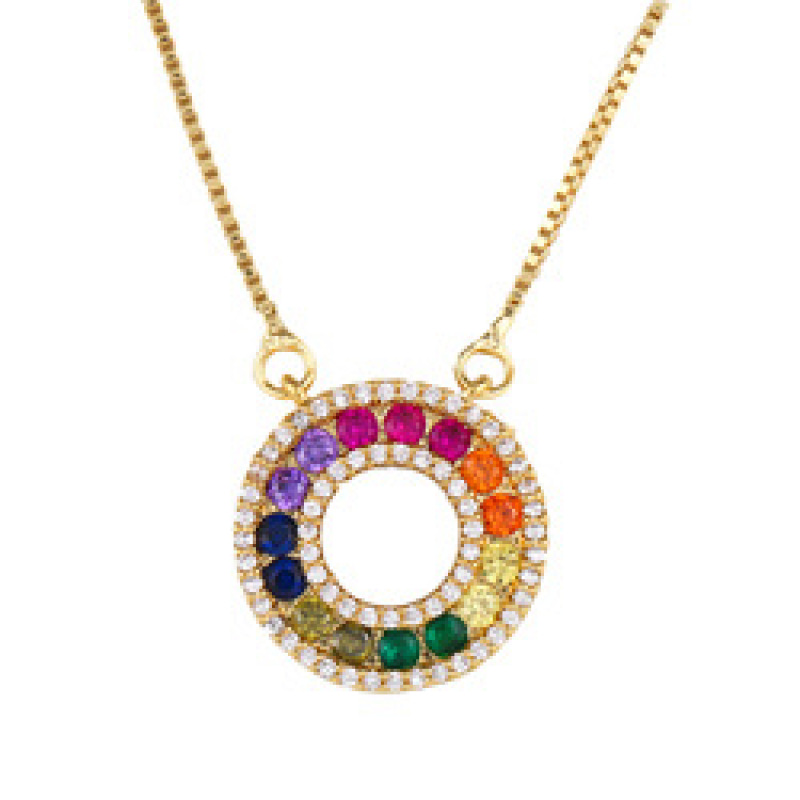 2021 Wholesale Women Fashion Accessories 18K Gold Plated Copper Color Zircon Stainless Steel Geometric Jewelry Pendant Necklace