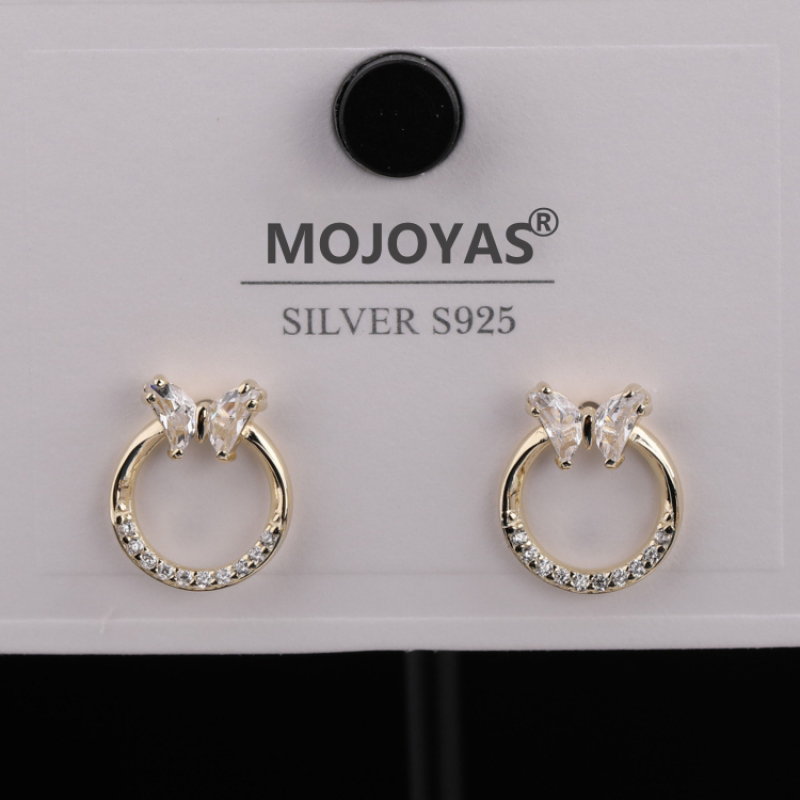 Fashion Design Womens Micro Insert Ring Stud Earring Crystal Butterfly 925 Sterling Silver Tassel Earrings Stainless Steel
