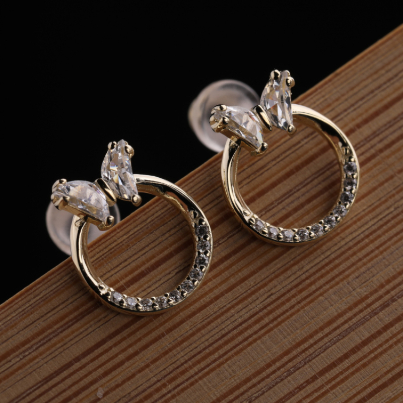 Fashion Design Womens Micro Insert Ring Stud Earring Crystal Butterfly 925 Sterling Silver Tassel Earrings Stainless Steel