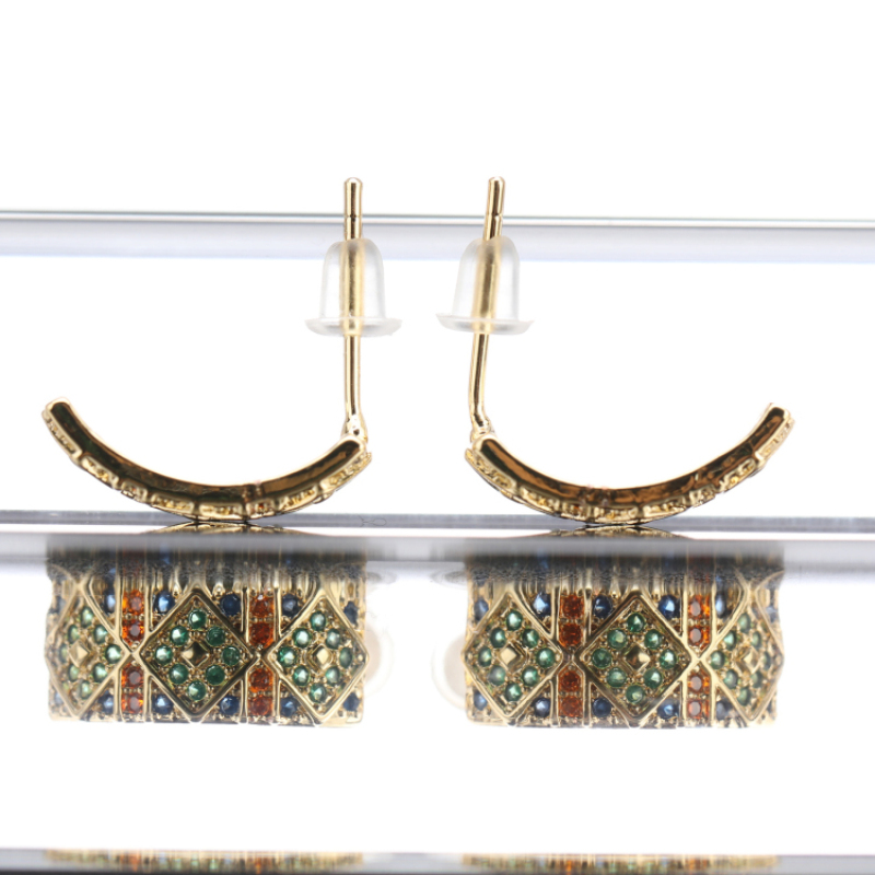 New Handmade Micro Insert Zirconia Gold Brass semicircle Stud Earring Jewelry for Women and Girls
