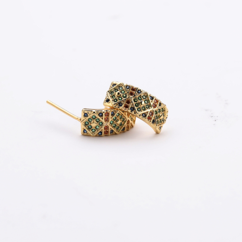 New Handmade Micro Insert Zirconia Gold Brass semicircle Stud Earring Jewelry for Women and Girls