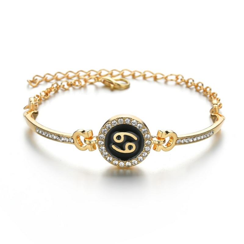 Fashion Trendy Adjustable Micro Paved Zircon Round Zodiac Bracelet Personalized 12 Astrology Bangle for Women