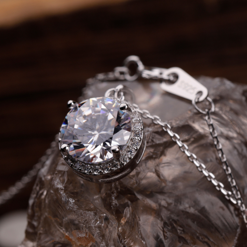 Classic Design Round Diamond Insert S925 Silver Pendant Jewelry Necklace