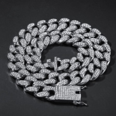 CZ Iced Out Zircon Buckle 18K Gold Plated Miami Alloy Cuban Link Chain Necklace Bracelet Men Jewelry Cuban Link Chain Necklace