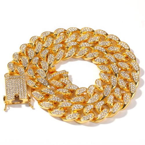 CZ Iced Out Zircon Buckle 18K Gold Plated Miami Alloy Cuban Link Chain Necklace Bracelet Men Jewelry Cuban Link Chain Necklace