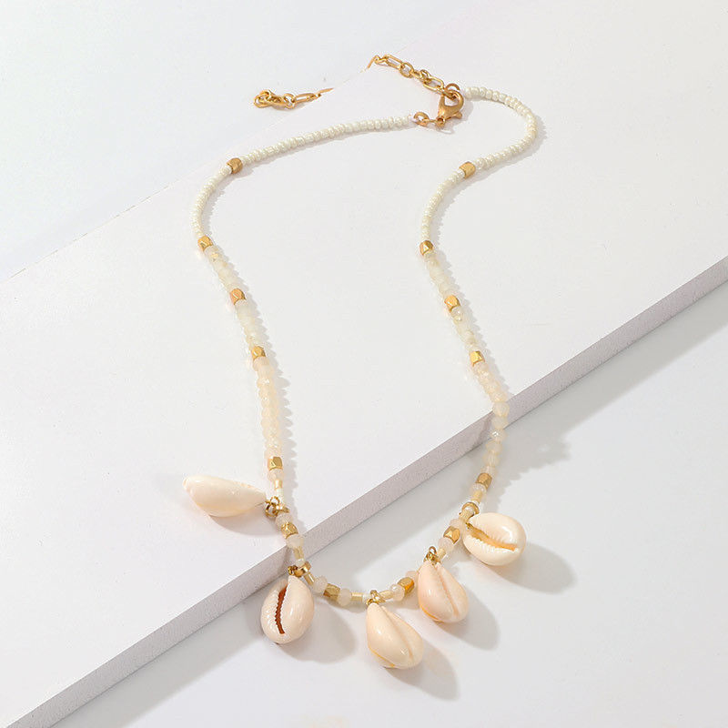 Bohemian link chain round beadssummer jewelry  natural sea shell necklace for women