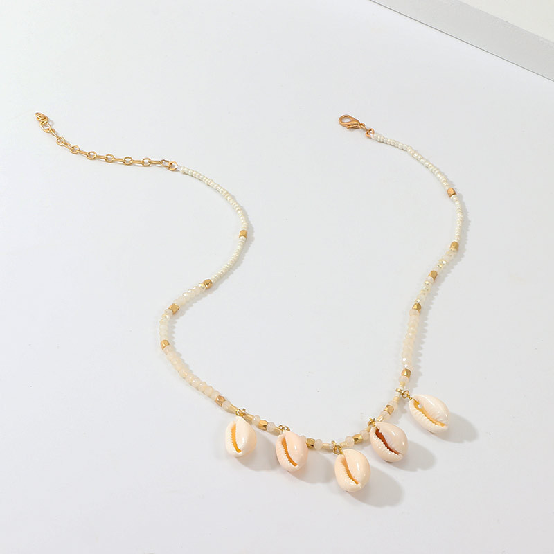 Bohemian link chain round beadssummer jewelry  natural sea shell necklace for women