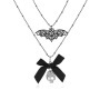 Personalized crystal lady jewelry Gothic bat skull Halloween bow pendant necklace