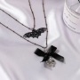 Personalized crystal lady jewelry Gothic bat skull Halloween bow pendant necklace