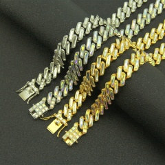 CZ Zircon 18K Gold Silver Plated Miami Alloy Cuban Link Chain Necklace Men Jewelry Hiphop Cuban Link Necklace