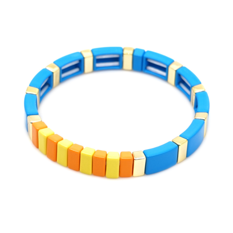 Drop Shipping Hot Sale New Creative Style Colorful Square Alloy Bracelet Men and Women Elastic Bracelet