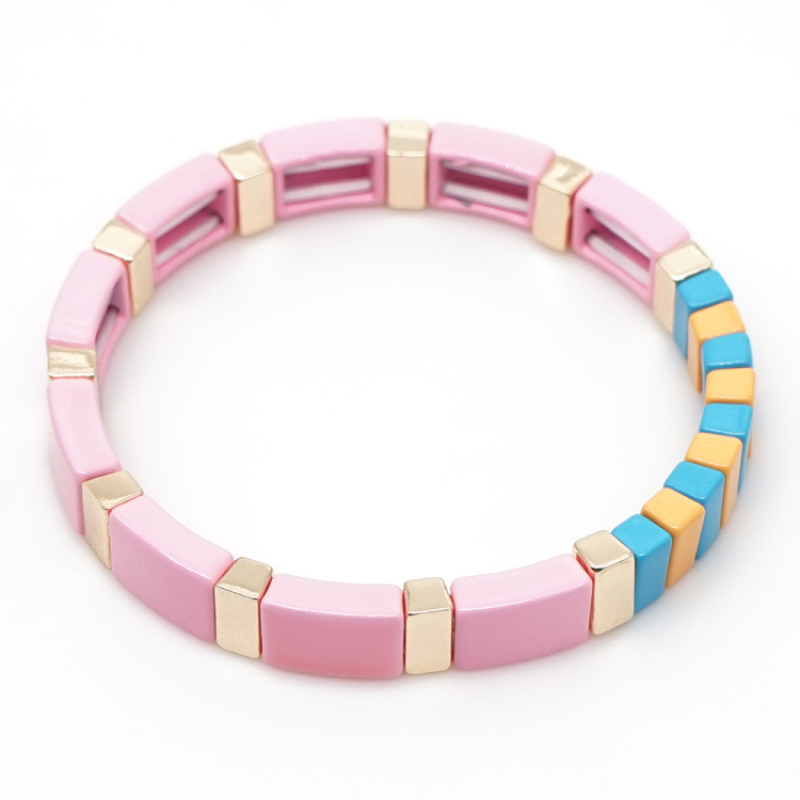 Drop Shipping Hot Sale New Creative Style Colorful Square Alloy Bracelet Men and Women Elastic Bracelet