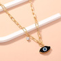 Paper Clip Chain OT Toggle Clasp Natural Stone Devil Eye Pendant Necklace