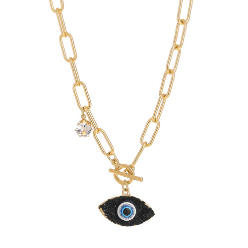 Paper Clip Chain OT Toggle Clasp Natural Stone Devil Eye Pendant Necklace