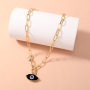 Paper Clip Chain OT Toggle Clasp Natural Stone Devil Eye Pendant Necklace
