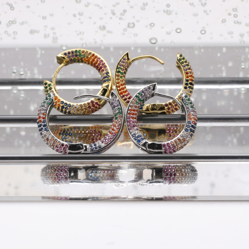 Top Selling Colorful Zirconia Paved 24MM Round Hoop Earrings For Women Gift