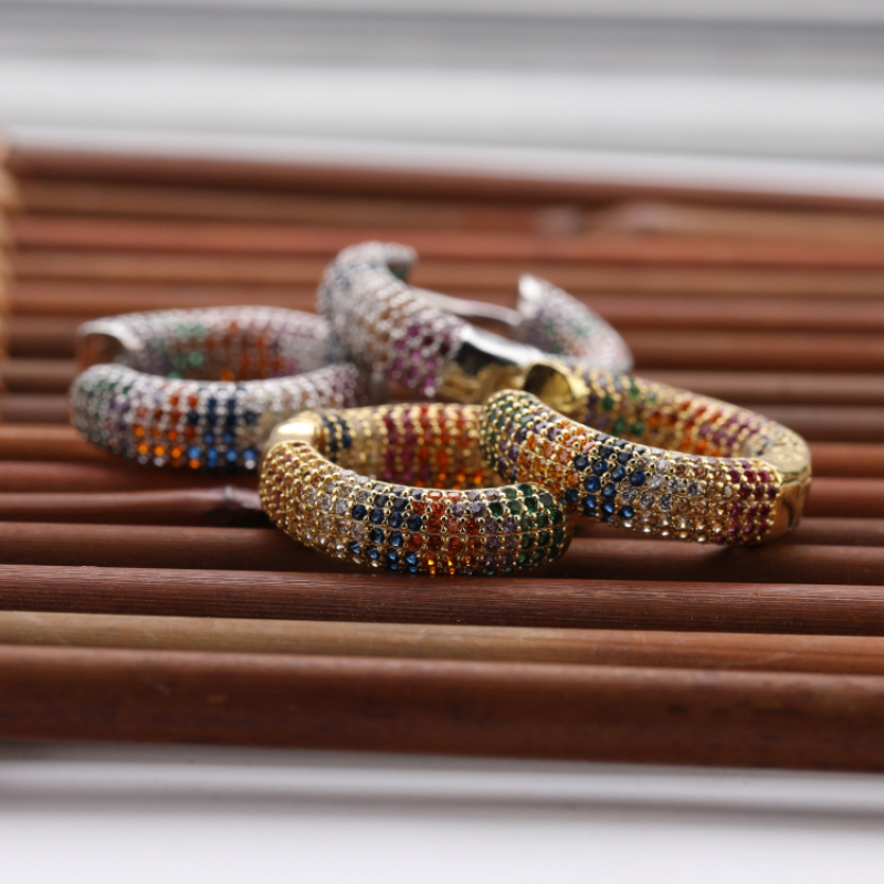 Top Selling Colorful Zirconia Paved 24MM Round Hoop Earrings For Women Gift