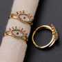 Fashion Jewelry Rainbow CZ Micro Pave Gold Plating Turkish Evil Eyes Adjustable Ring For Valentine gifts