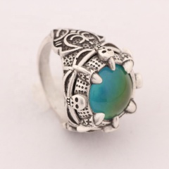 Size 9 10 Men Hip Hop Style Vintage Silver Plated Color Change Stone with Temperature Control  Mood Skull Ring
