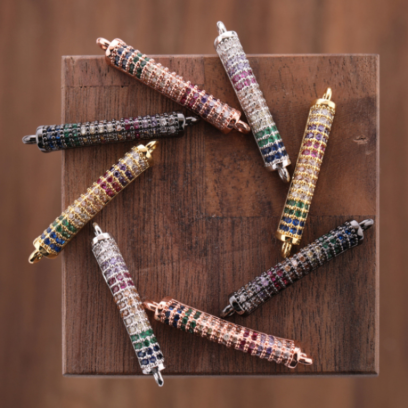Multi Colors Crystal Micro Pave Double Hoop Pendants Curved Copper Tube Charm Pendants