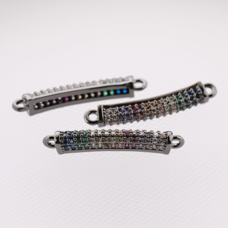 Multi Colors Crystal Micro Pave Double Hoop Pendants Curved Copper Tube Charm Pendants