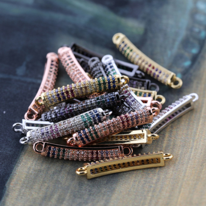 Multi Colors Crystal Micro Pave Double Hoop Pendants Curved Copper Tube Charm Pendants