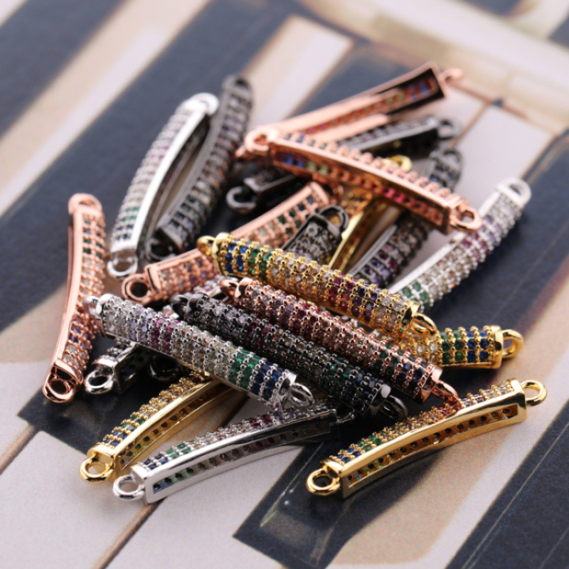 Multi Colors Crystal Micro Pave Double Hoop Pendants Curved Copper Tube Charm Pendants