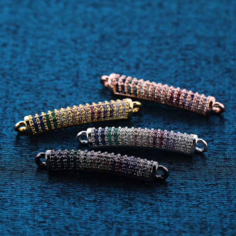 Multi Colors Crystal Micro Pave Double Hoop Pendants Curved Copper Tube Charm Pendants