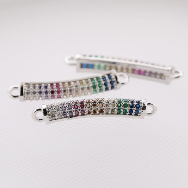 Multi Colors Crystal Micro Pave Double Hoop Pendants Curved Copper Tube Charm Pendants