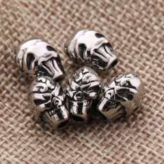 12*9MM Retro Silver Plated Double Side Demon Skull Beads Charm with Hole Wholesale