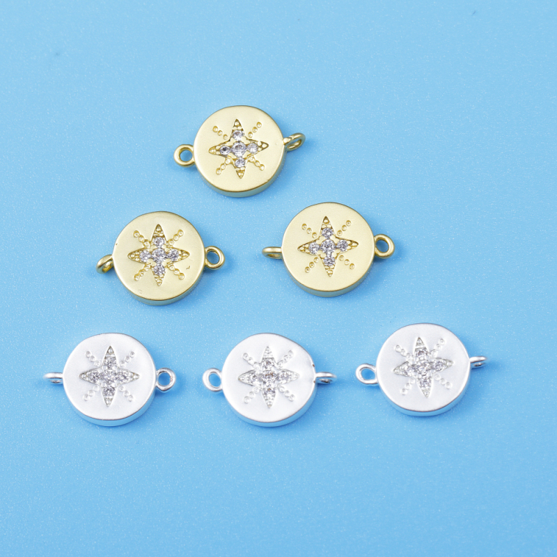 Micro Insert Zirconia Jewelry Gold Plated Pendants Connector Stars Charms for Jewelry Making