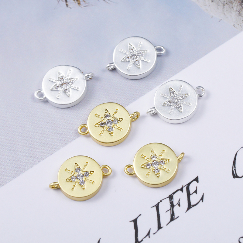 Micro Insert Zirconia Jewelry Gold Plated Pendants Connector Stars Charms for Jewelry Making