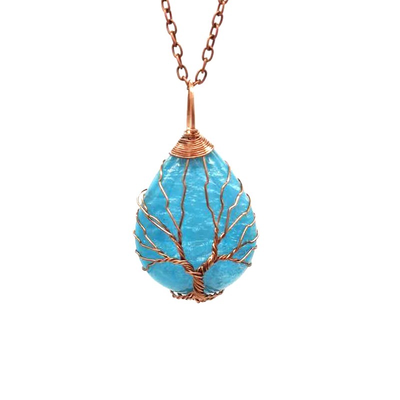 Fashion Design Popular Womens Handmade Metal Chain Necklace Colors Energy Stone Pendant Necklace for Sale