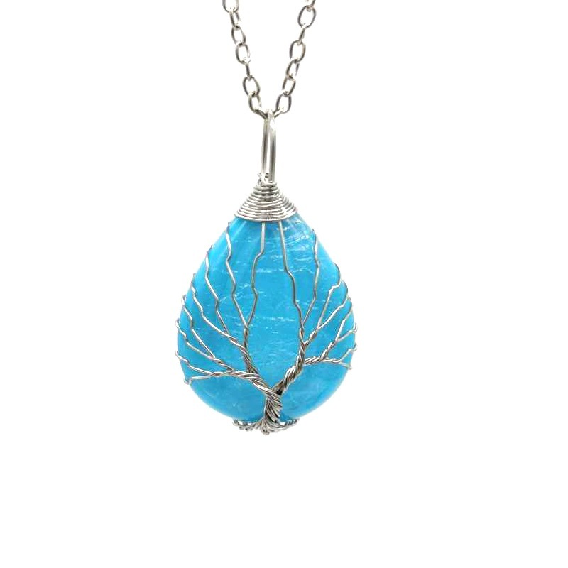 Fashion Design Popular Womens Handmade Metal Chain Necklace Colors Energy Stone Pendant Necklace for Sale