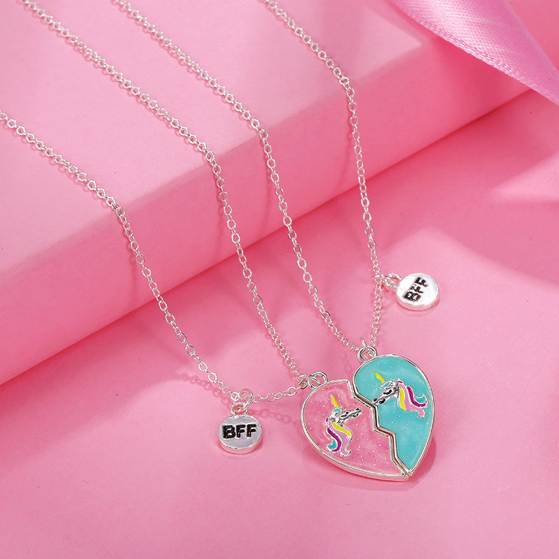 BFF 2Pcs/Set Best Friends Forever Broken Heart Couple Unicorn Set Chain Pendant Necklace