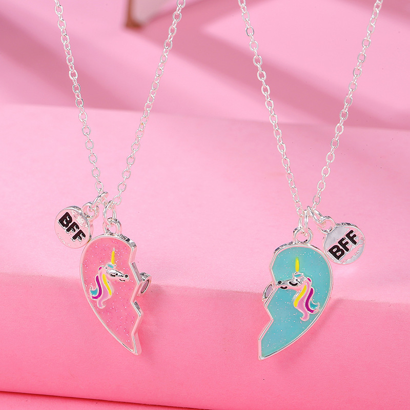 BFF 2Pcs/Set Best Friends Forever Broken Heart Couple Unicorn Set Chain Pendant Necklace