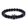 2021 New Arrival Luxury Natural Black Onyx Beads Cubic Zirconia CZ Paved Crown Charms Stretchable Bracelet