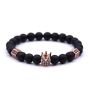 2021 New Arrival Luxury Natural Black Onyx Beads Cubic Zirconia CZ Paved Crown Charms Stretchable Bracelet