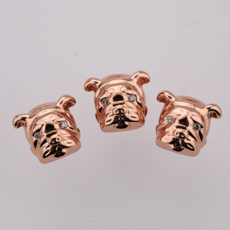 Fashion Custom Logo Animal Charms Micro Insert Zircon Copper Cute Shar Pei Dog Bead Charms Pendants  12pcs/opp Bag Gift 3g