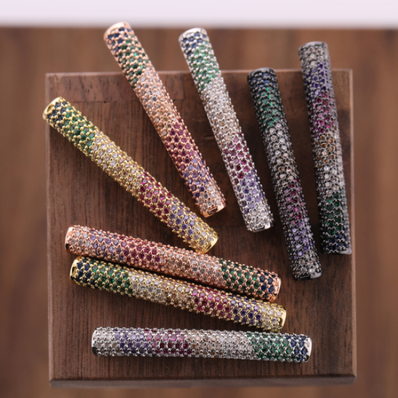 Multi-color Diamond Zircon Bend DIY Jewelry Micro-set Necklace Bracelet Connector Micro Pave Long Tube Charms Pendants or Charms