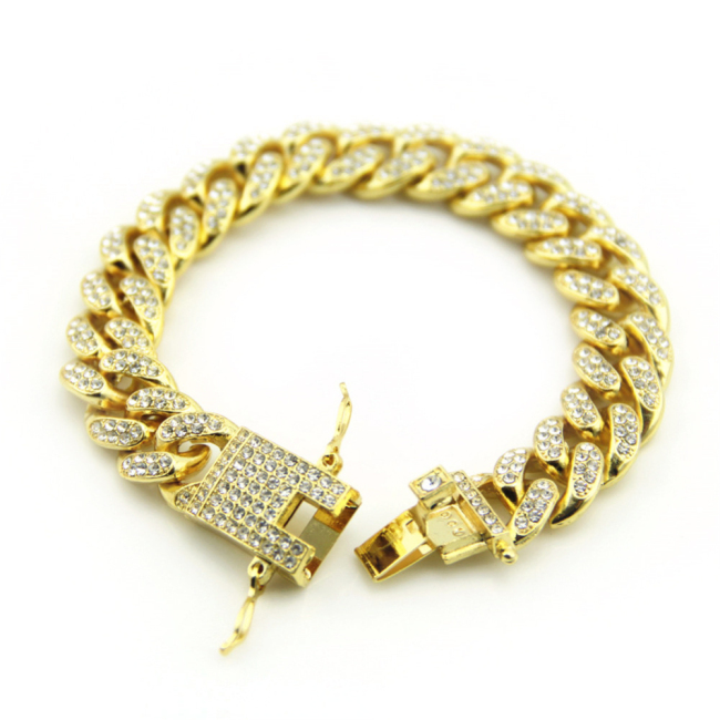 High Quality Men Gold and Silver Plated Hip Hop Iced Out Miami Cuban Link Chain Bracelet