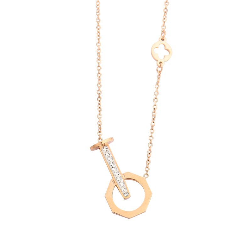 Classic Design Rose Gold Plated CZ Micro Insert Zirconia Pendant Necklace Hollow Clover Flower Necklace