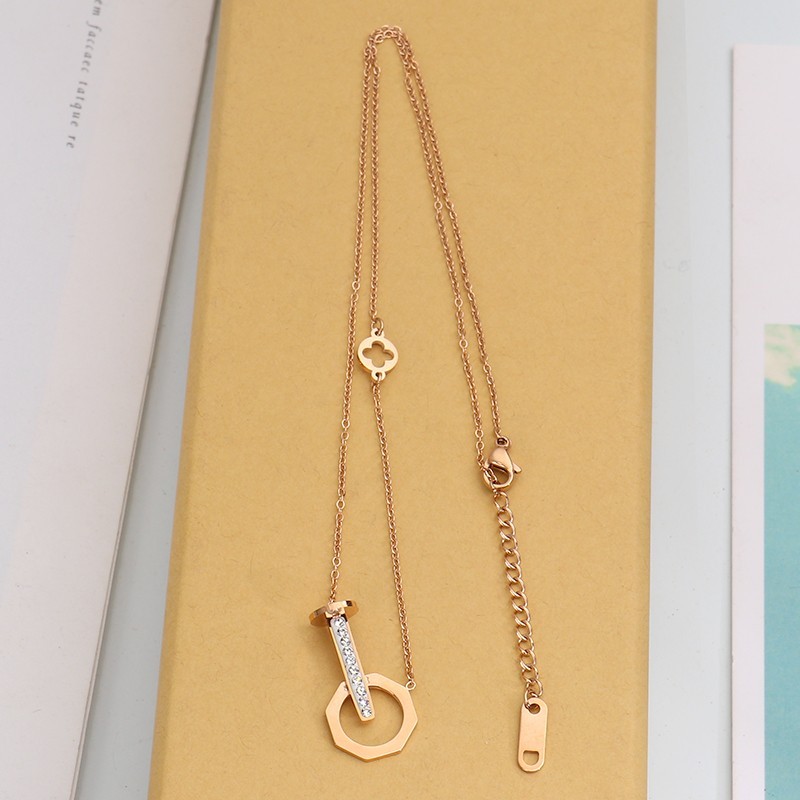 Classic Design Rose Gold Plated CZ Micro Insert Zirconia Pendant Necklace Hollow Clover Flower Necklace
