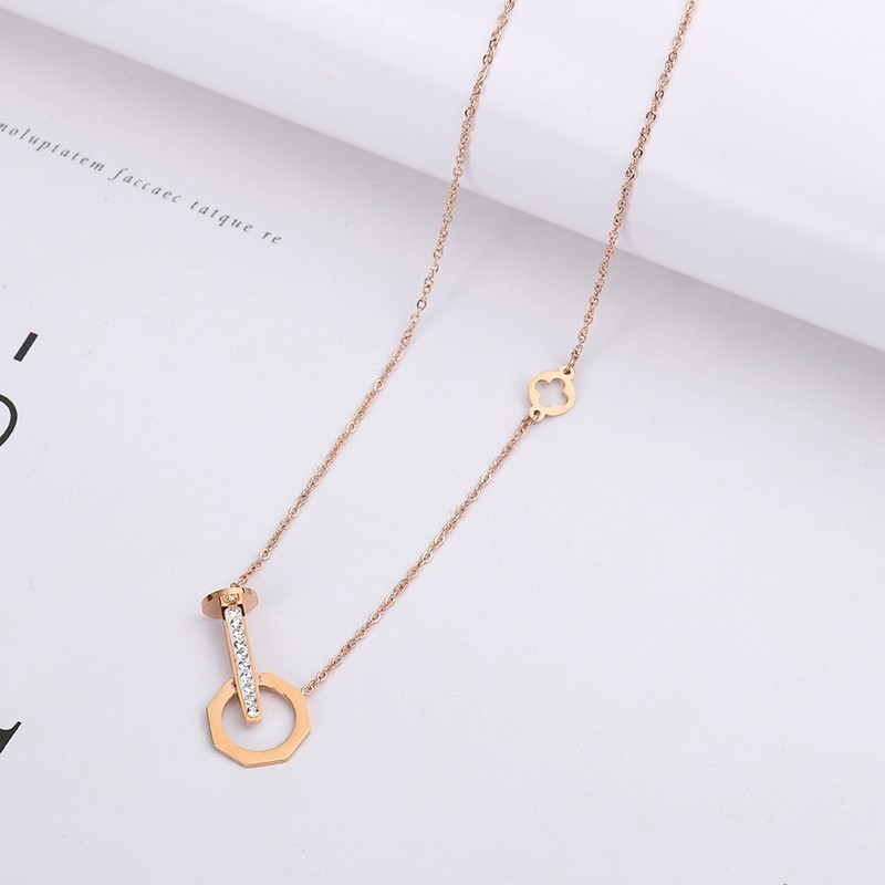 Classic Design Rose Gold Plated CZ Micro Insert Zirconia Pendant Necklace Hollow Clover Flower Necklace