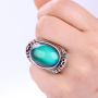Vintage  Style Colored heart changing Glass Stone Retro Antique Silver Plated Mood Ring
